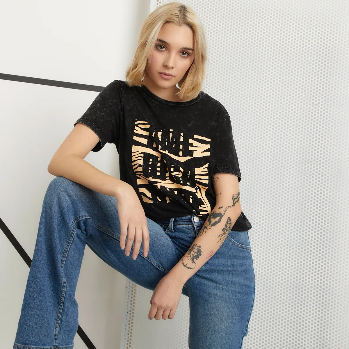 AMERICANINO - Polera Manga Corta Algodón Mujer Americanino