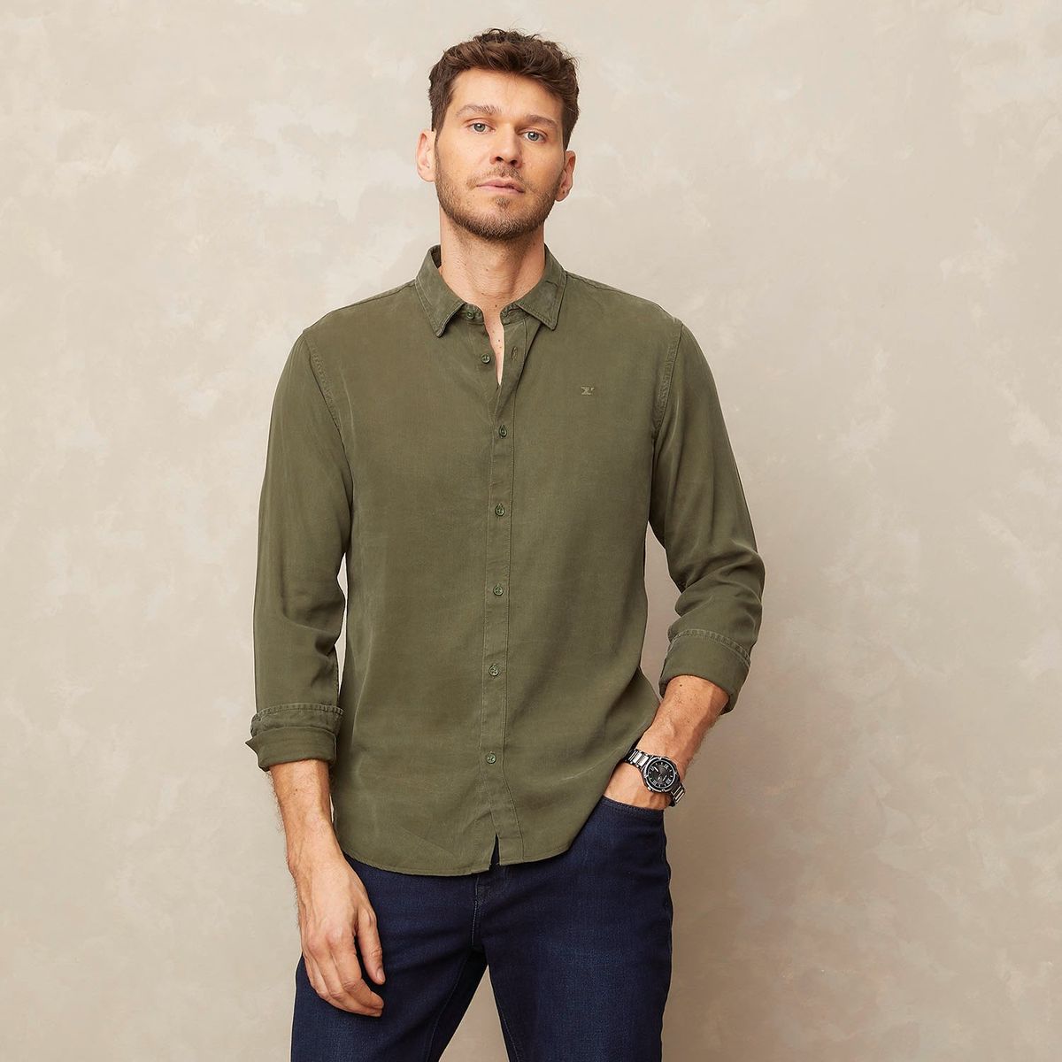 WOLF&HANK - Camisa Casual Manga Larga Slim Fit Hombre Wolf&Hank