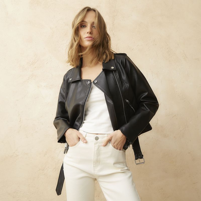 BASEMENT - Chaqueta Biker Basement Mujer Cuero Diseño Liso