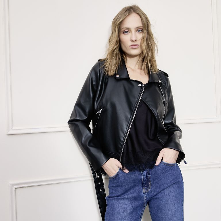 Chaqueta Biker Efecto Cuero Mujer