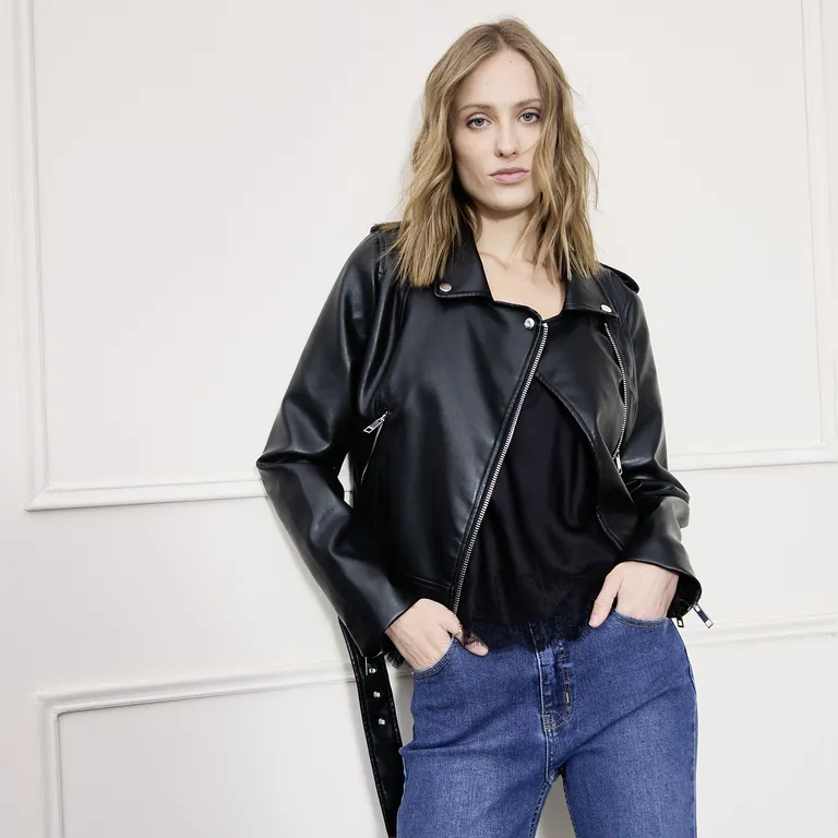 Chaqueta Biker Efecto Cuero Mujer