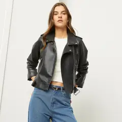 BASEMENT - Chaqueta Biker Mujer Cuero Diseño Liso