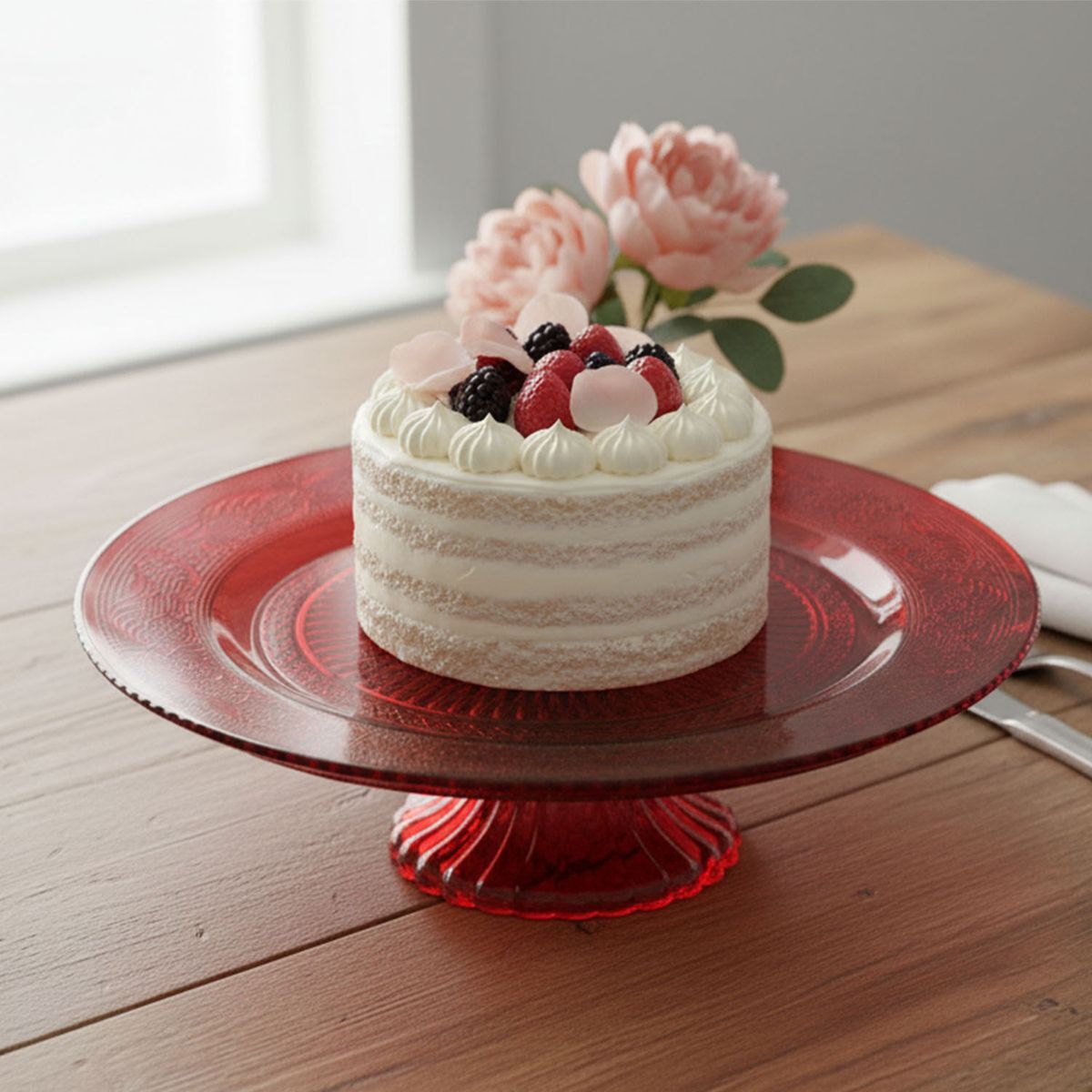 ROBERTA ALLEN - Tortero Plato Torta con Pie 30 cm Labrado Rojo Roberta Allen