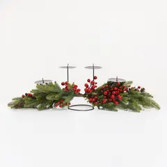 MICA - Adorno Centro De Mesa Para 4 Velas Berries Navidad 60 Cm