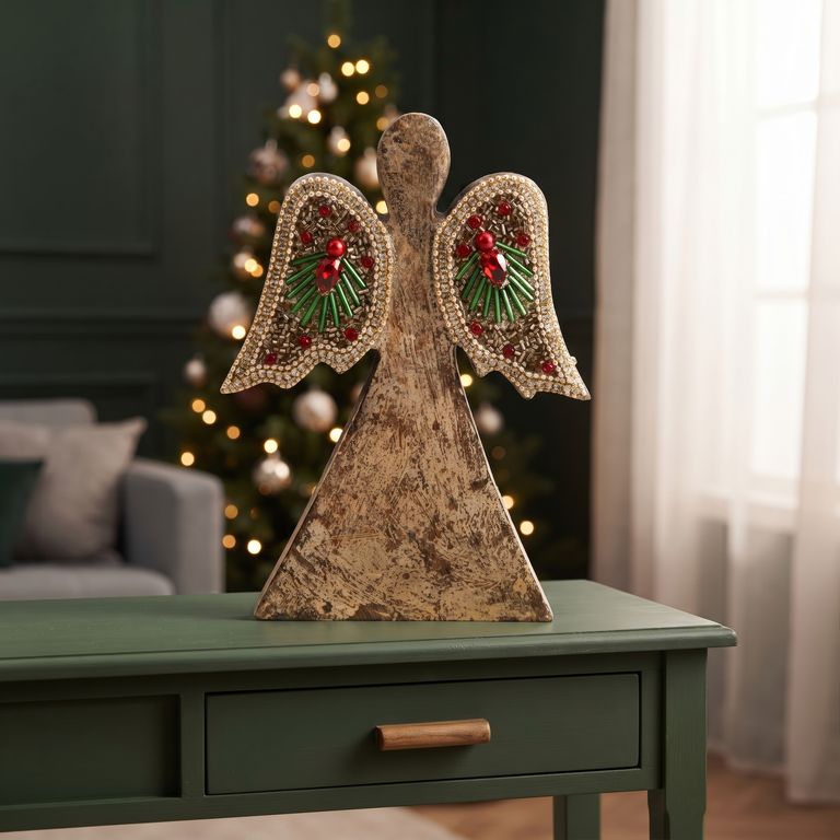 Ángel Mostacillas 19 cm Adorno Figura Decorativa Navidad