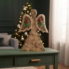 MICA - Ángel Mostacillas 19 cm Adorno Figura Decorativa Navidad