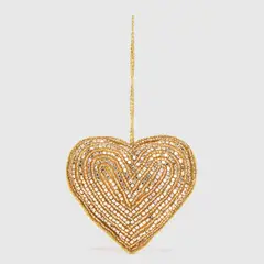 MICA - Adorno Navidad Colgante Corazon Mostacilla 10 Cm Dorado