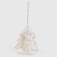 Adorno Navidad Colgante De Árbol Blanco Con Mostacilla 10 Cm