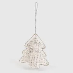 MICA - Adorno Navidad Colgante De Árbol Blanco Con Mostacilla 10 Cm