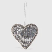 Adorno Navidad Colgante Corazón Mostacilla Plateado 10 Cm