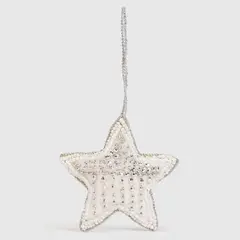 MICA - Adorno Árbol Colgante Mostacilla Y Tela Blanca