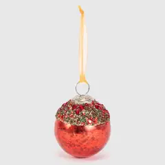MICA - Adorno Esfera 7 Cm Colgante Roja De Mostacilla Para Árbol De Navidad