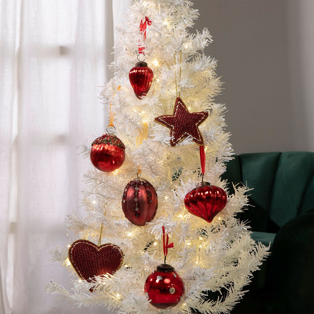 MICA - Adorno Esfera 7 Cm Colgante Roja De Mostacilla Para Árbol De Navidad Mica