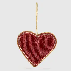 MICA - Adorno Navidad Colgante Corazón Mostacilla Rojo 10 Cm