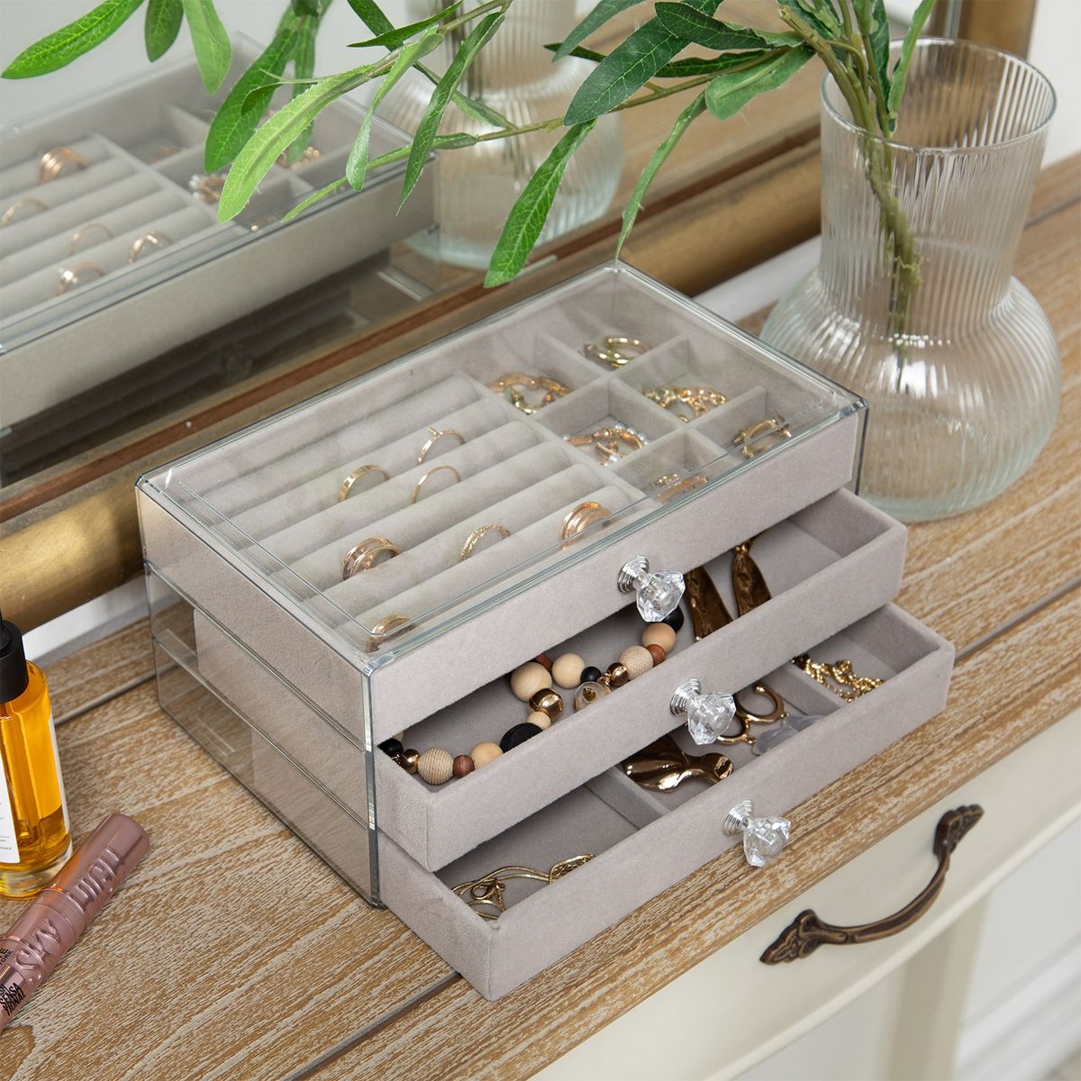 MICA - Joyero Mica 3 Pisos Organizador de Joyas Plástico Gris