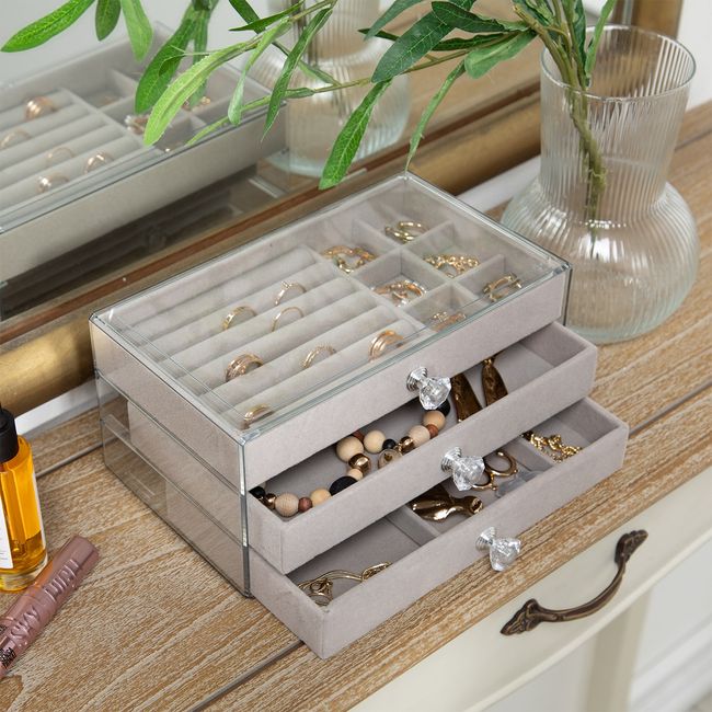 MICA - Joyero Mica 3 Pisos Organizador de Joyas Plástico Gris