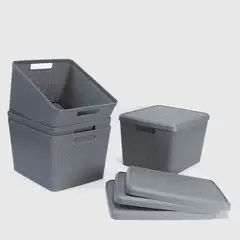 MICA - Set de 4 Canastos Organizadores Rattán Plástico Gris