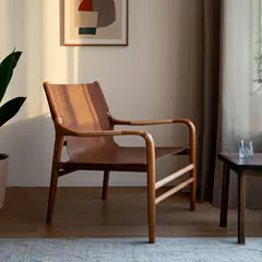 BASEMENT HOME - Poltrona Henry Caramelo Cuero Y Madera