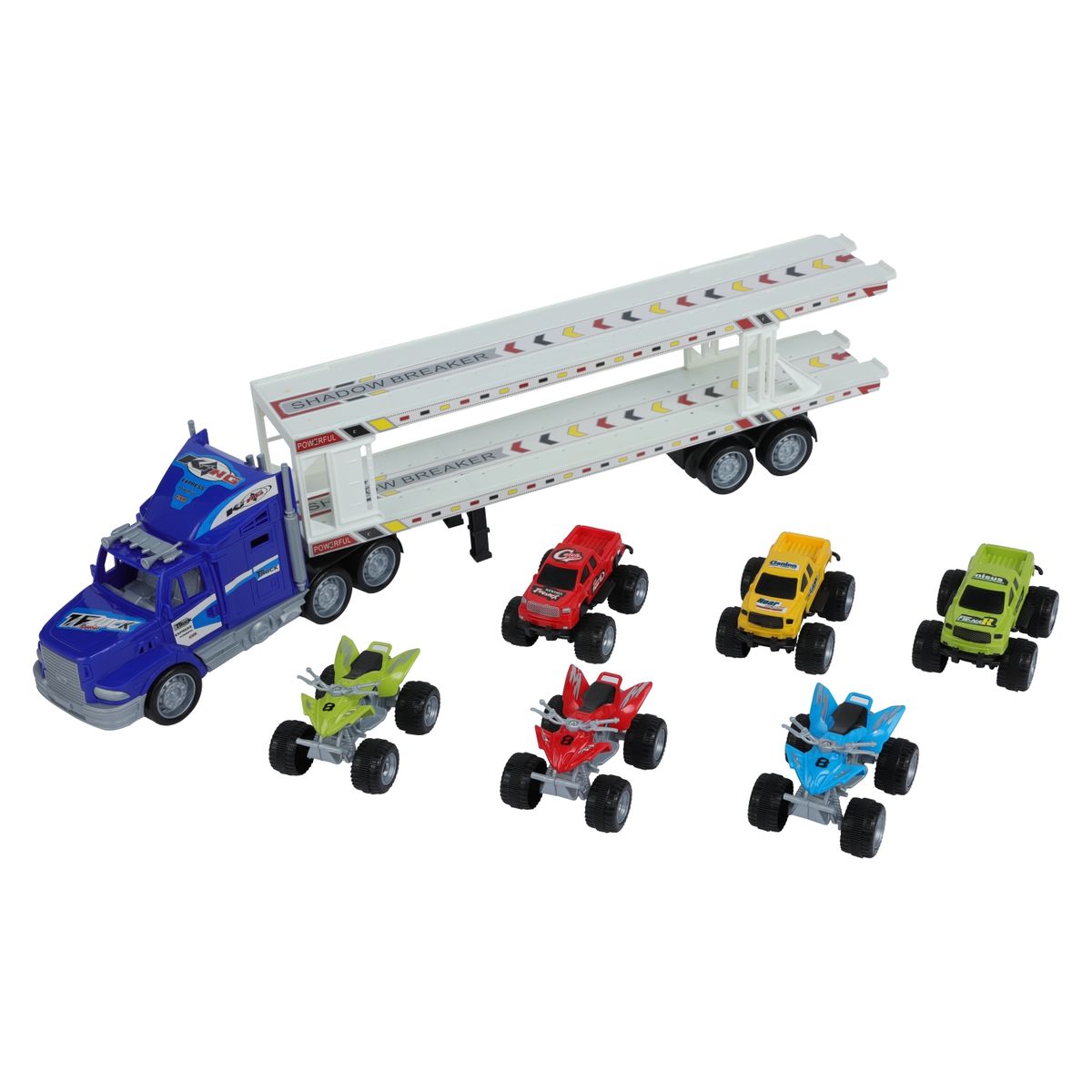 KIDS N PLAY - Camión Transporte 3 Camionetas Y 3 Cuatrimotos Fric A Kids N Play