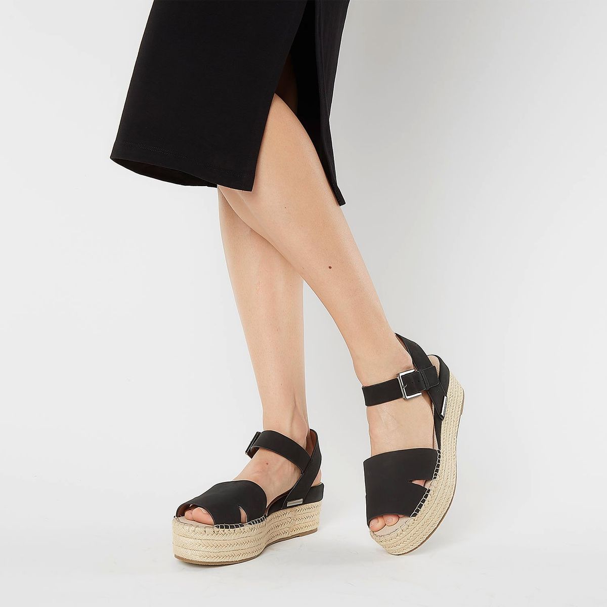 BASEMENT - Sandalia de Plataforma de Cuero Negro para Mujer Basement