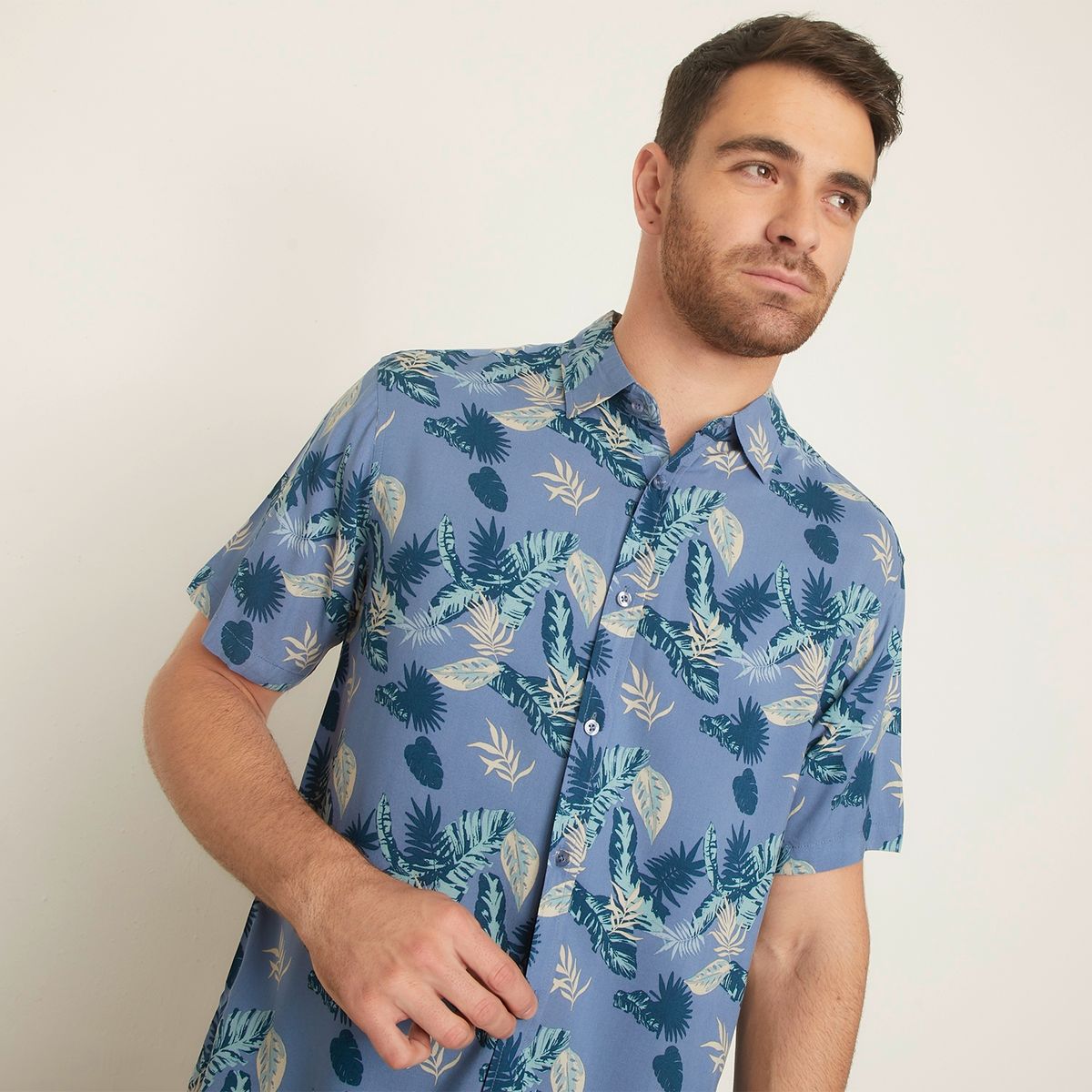 NEWPORT - Camisa Guayabera Manga Corta Estampado Tropical Viscosa Hombre Newport