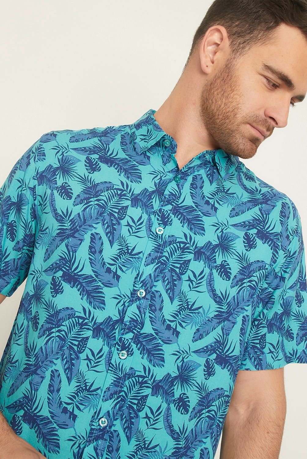 NEWPORT - Camisa Guayabera Manga Corta Estampado Tropical Viscosa Hombre Newport