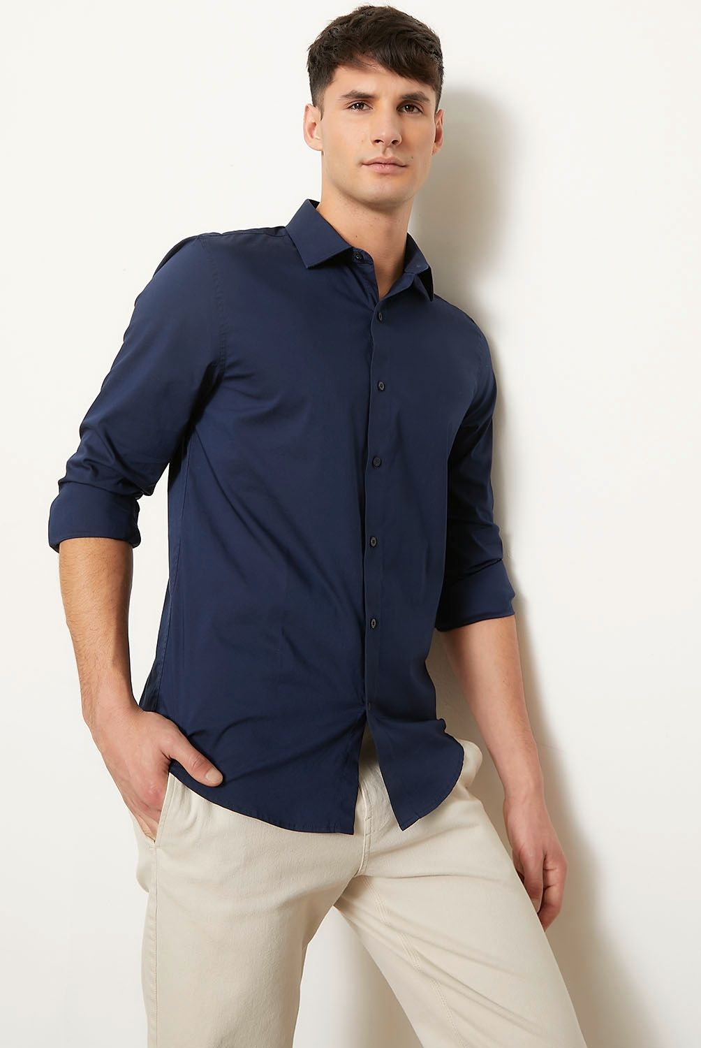 BASEMENT - Camisa de Vestir Basement Algodón Manga Larga Hombre