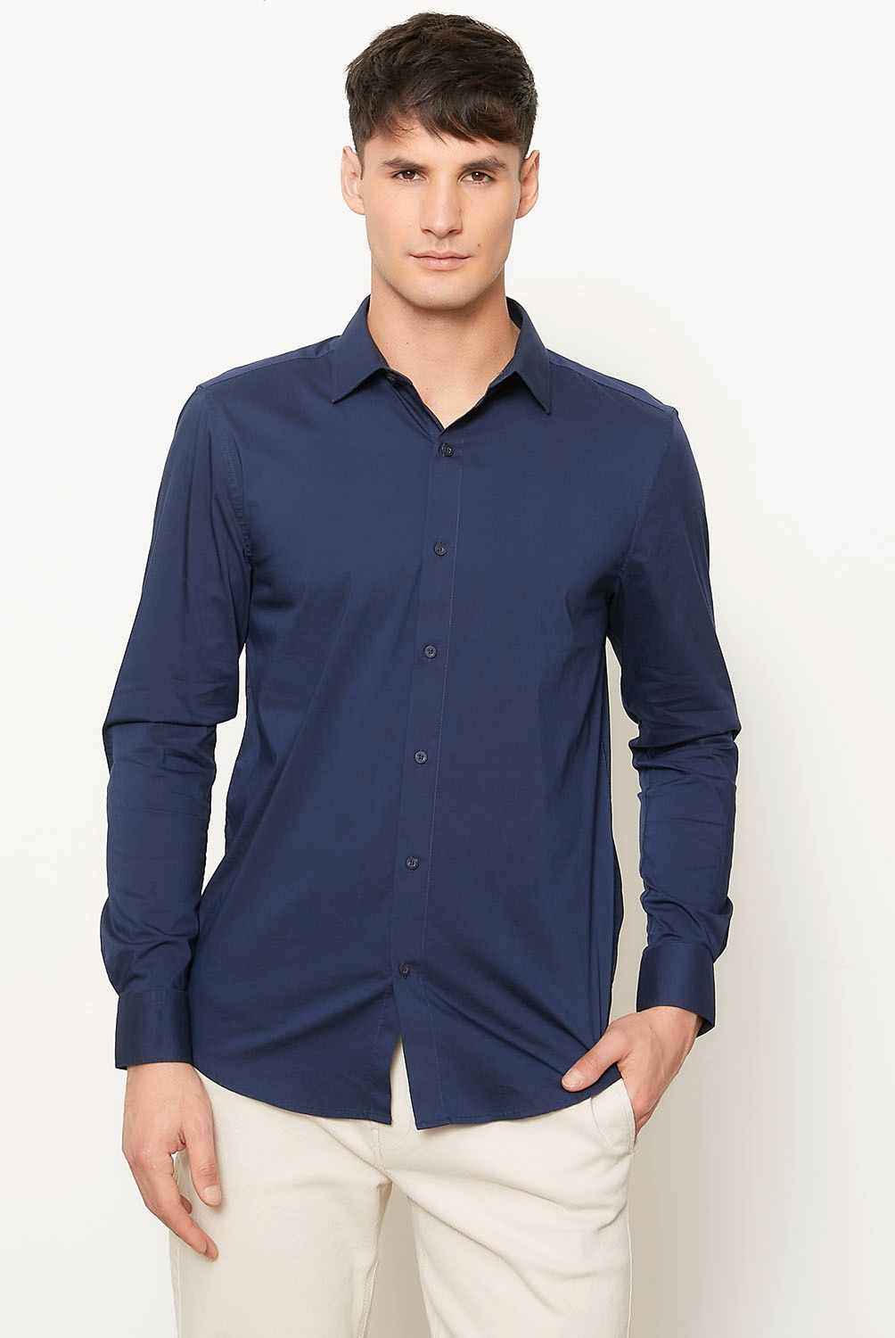 BASEMENT - Camisa de Vestir Basement Algodón Manga Larga Hombre