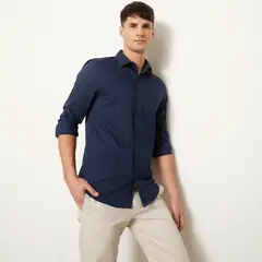 BASEMENT - Camisa de Vestir Lisa Algodón Hombre Manga Larga