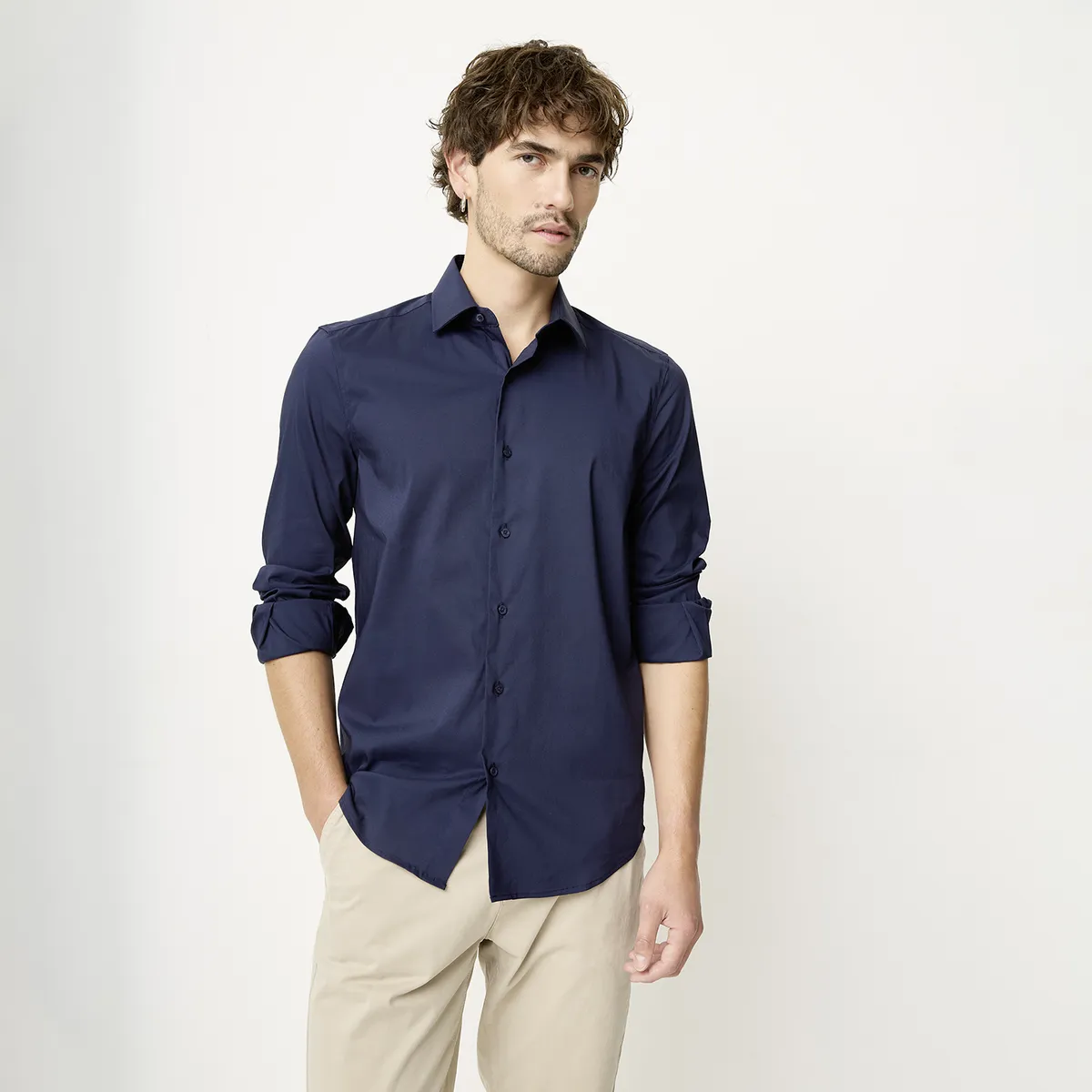 BASEMENT - Camisa de Vestir Basement Algodón Manga Larga Hombre