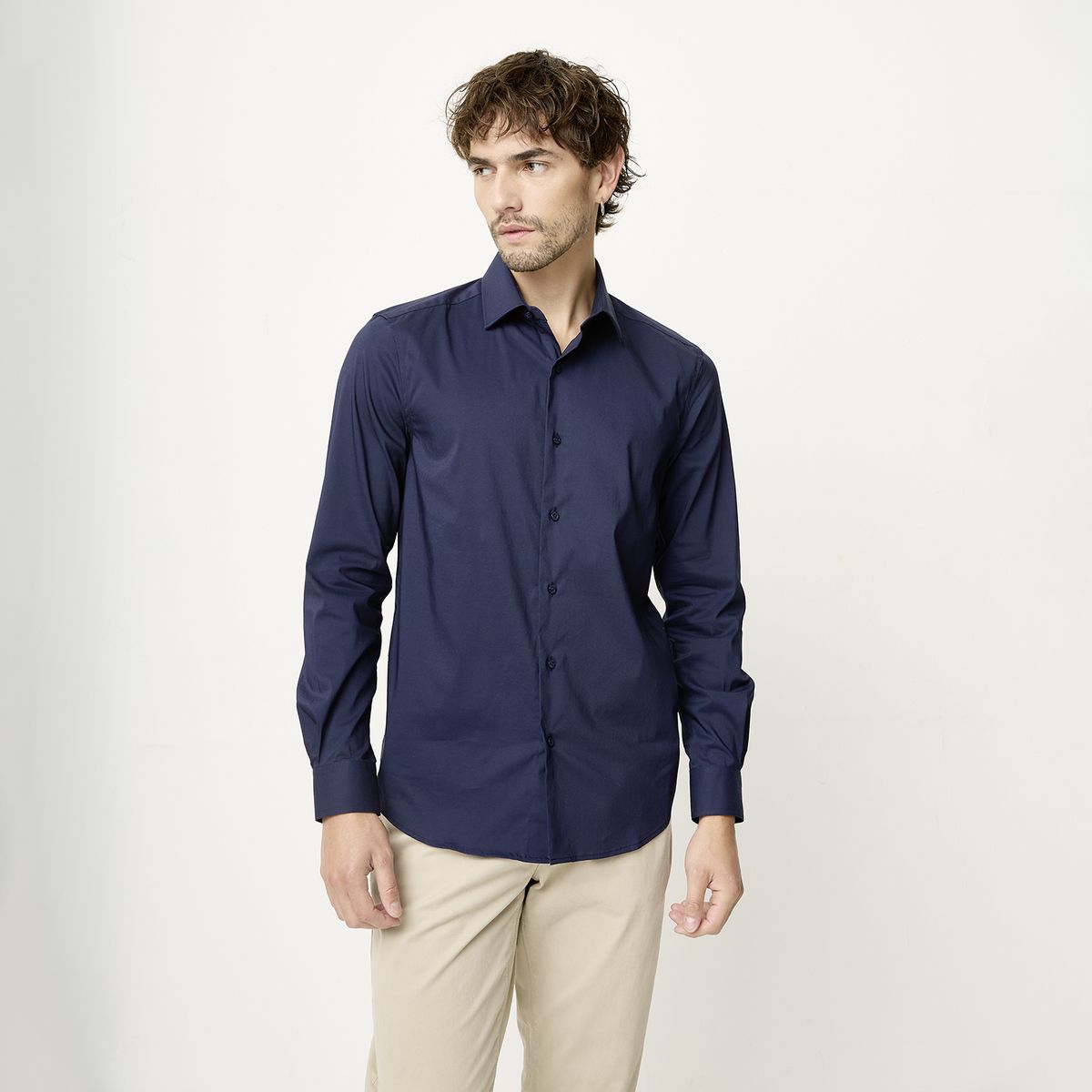 BASEMENT - Camisa de Vestir Basement Algodón Manga Larga Hombre