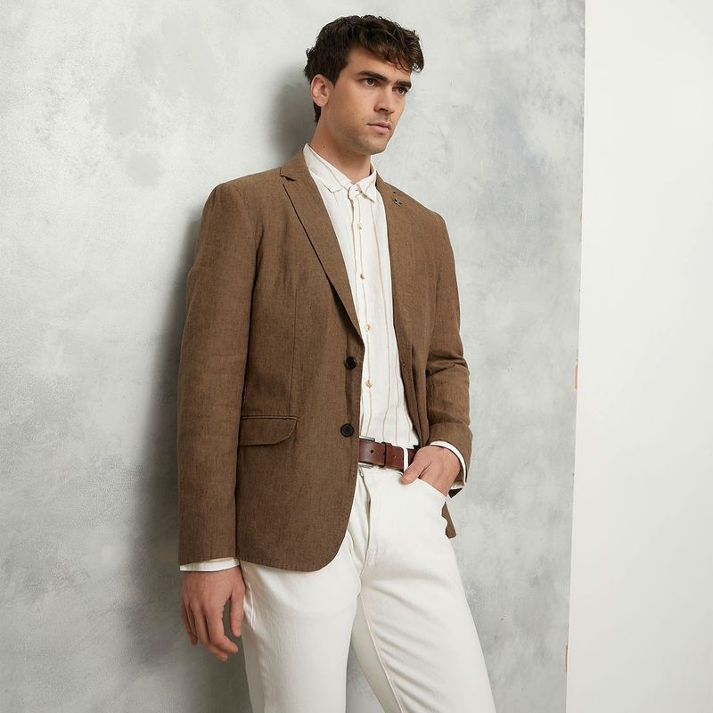 WOLF&HANK - Chaqueta de Vestir Formal Slim Fit Lino Hombre Wolf&Hank