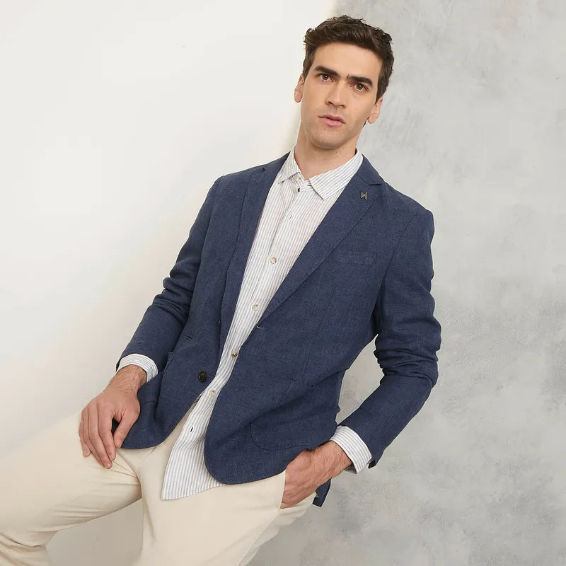 WOLF&HANK - Chaqueta de Vestir Formal Slim Fit Lino Hombre Wolf&Hank
