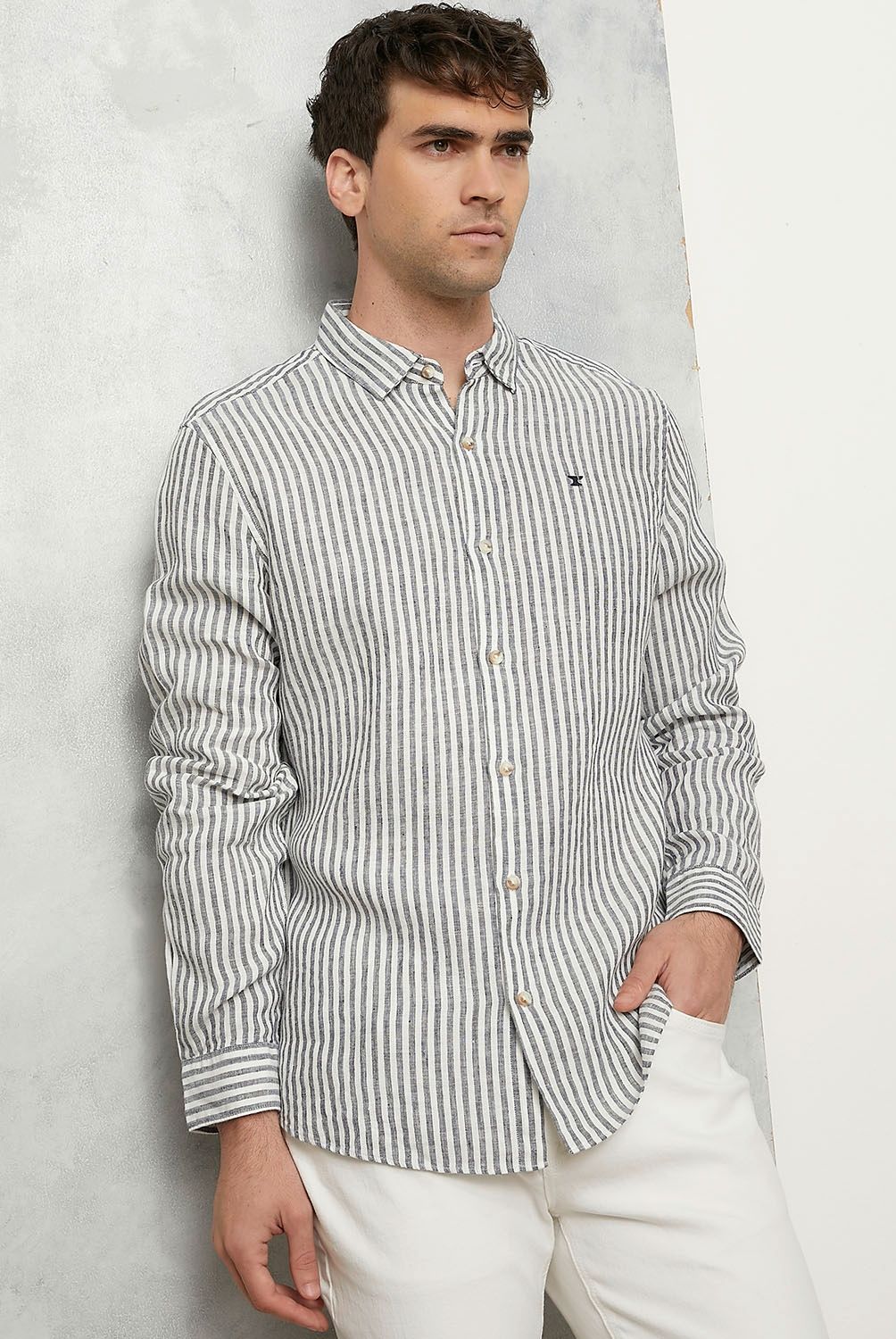 WOLF&HANK - Camisa Casual Manga Larga Lino Hombre Wolf&Hank