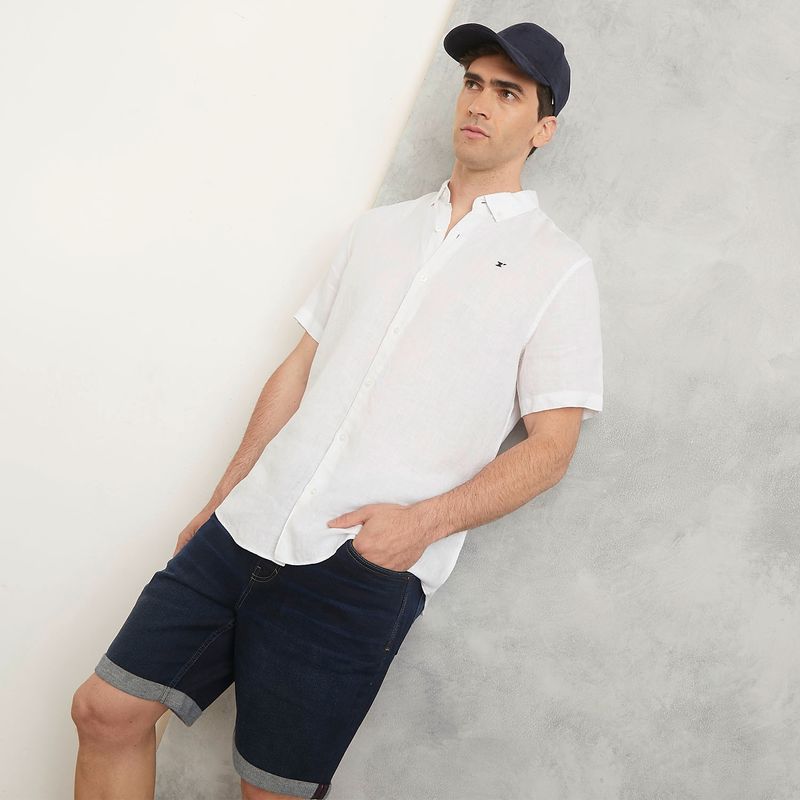 WOLF&HANK - Camisa Casual Manga Corta Lino Hombre Wolf&Hank