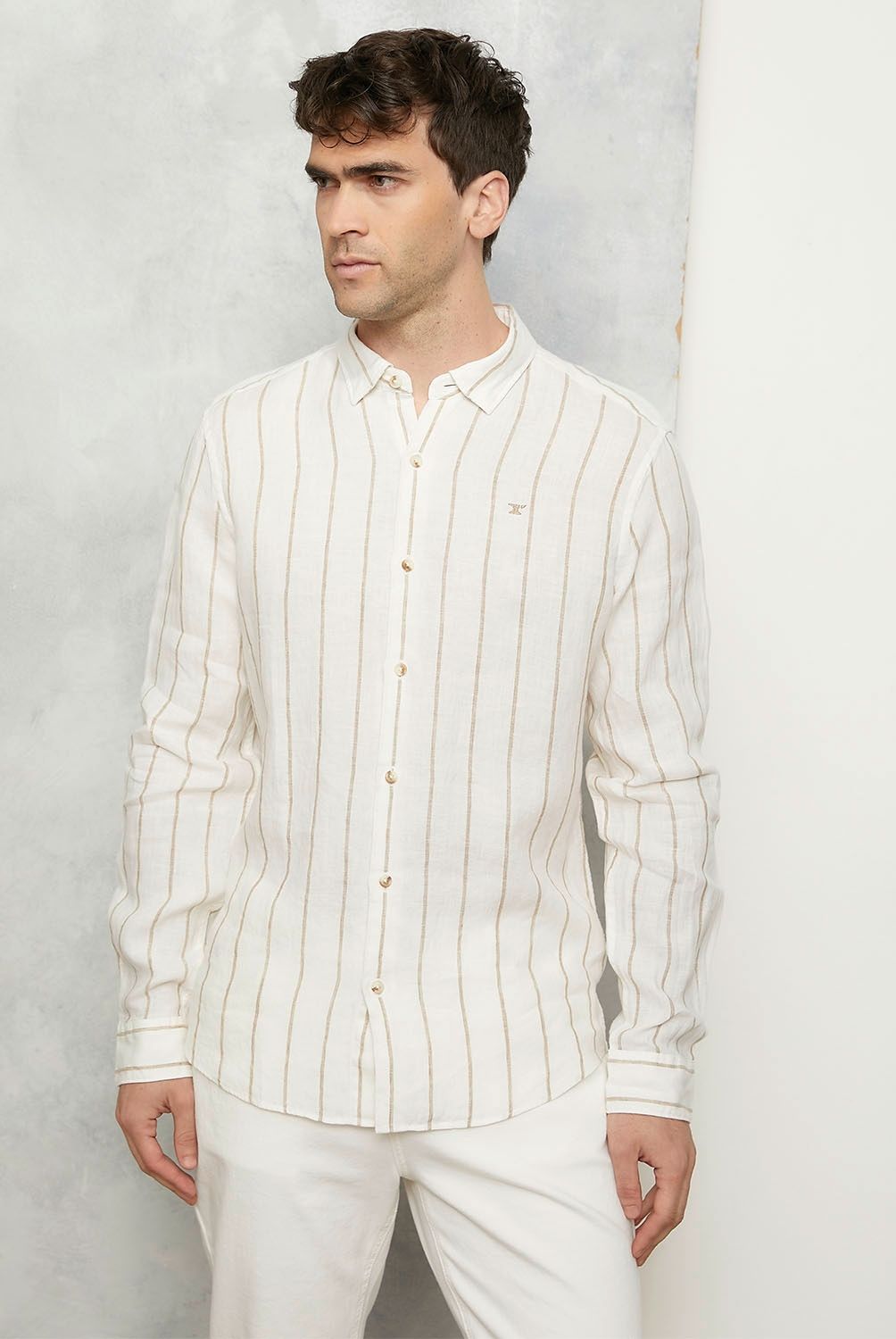 WOLF&HANK - Camisa Casual Manga Larga Lino Hombre Wolf&Hank