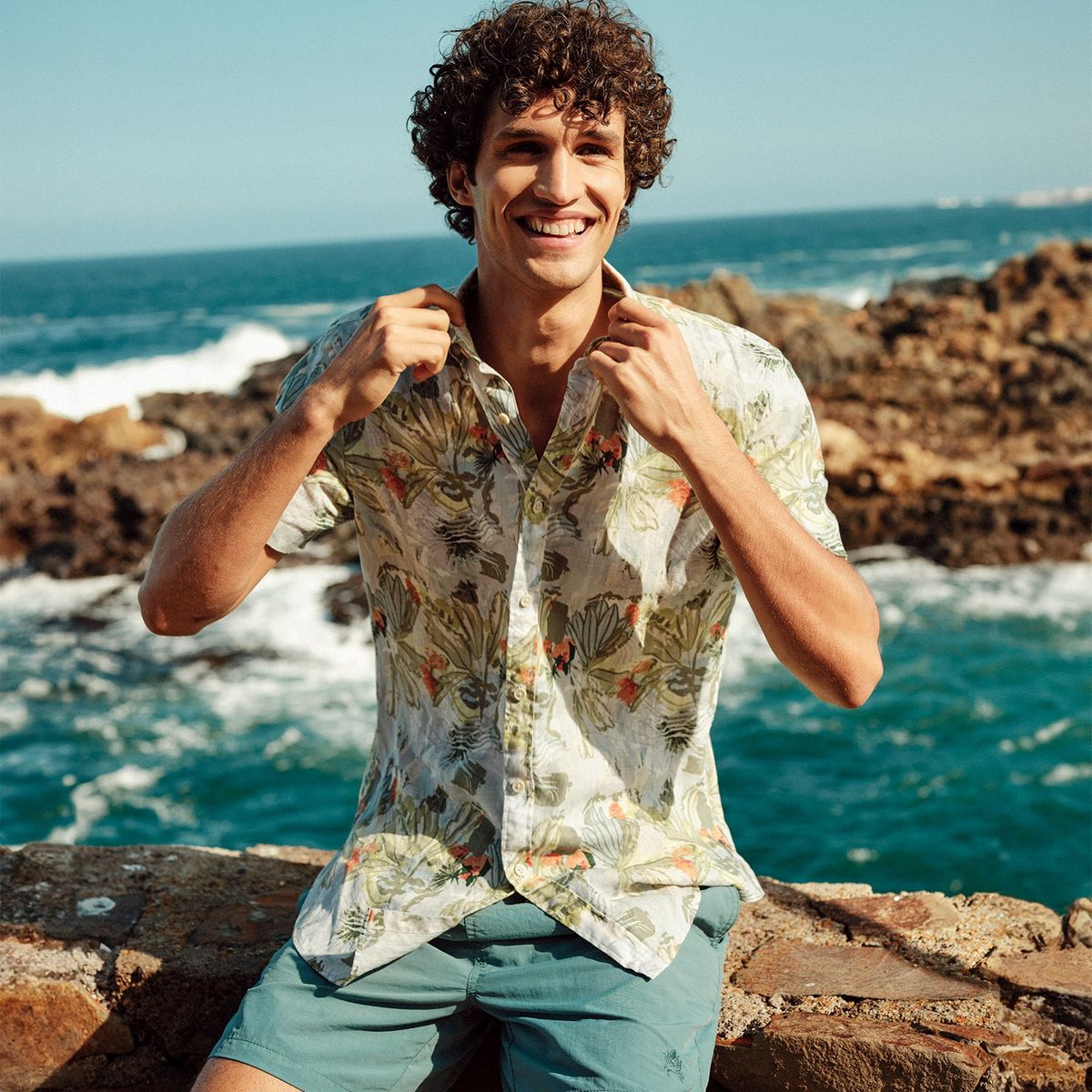 CASCAIS - Camisa Casual Lino Manga Corta Hombre Cascais