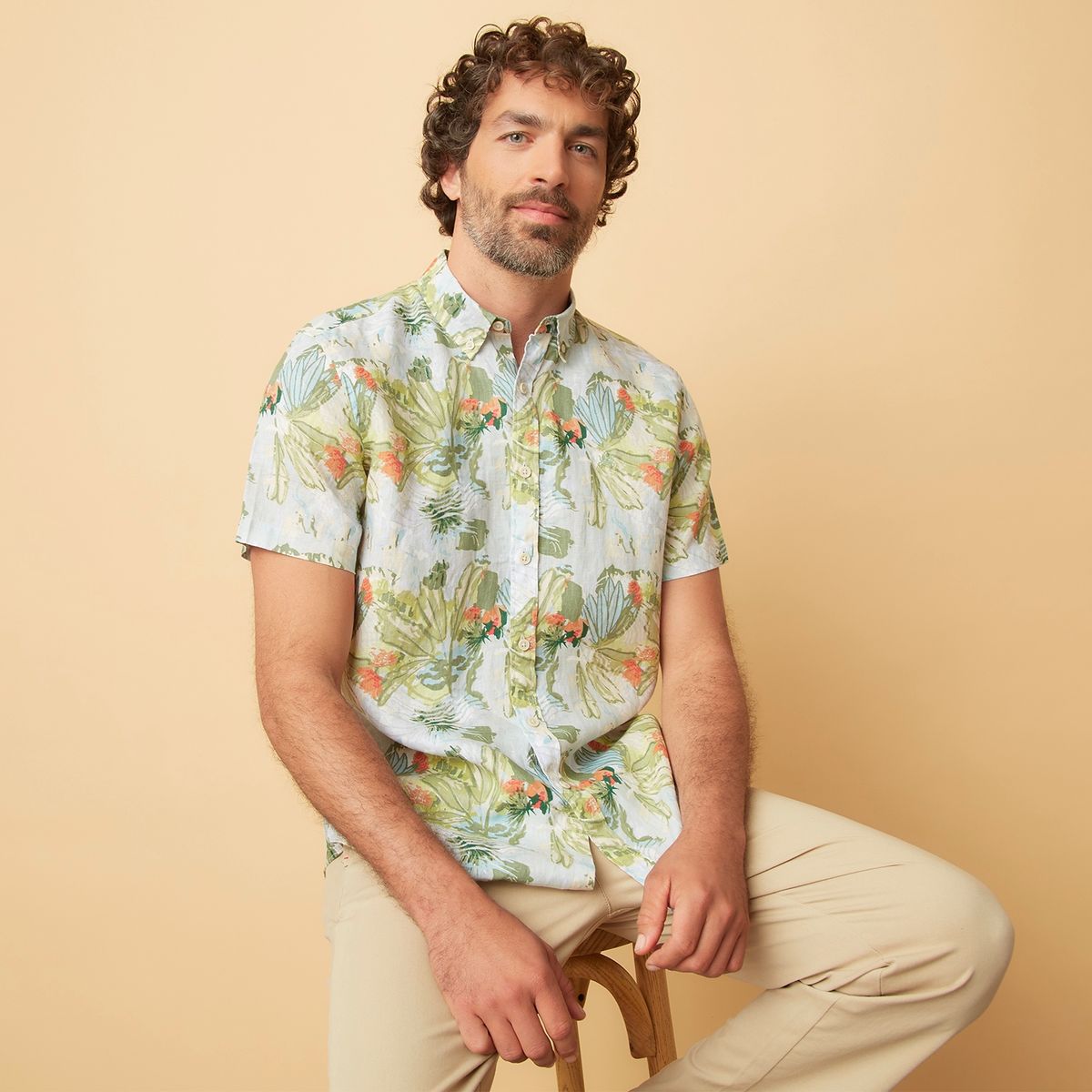 CASCAIS - Camisa Casual Lino Manga Corta Hombre Cascais