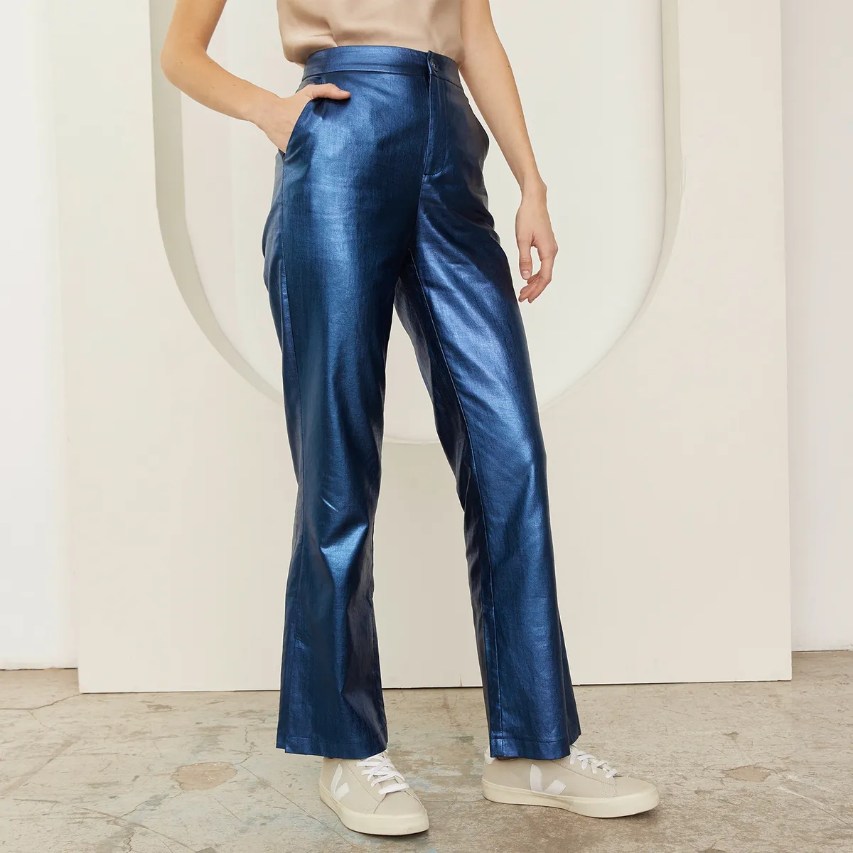 BASEMENT - Pantalón Tiro Medio Lino Mujer Basement