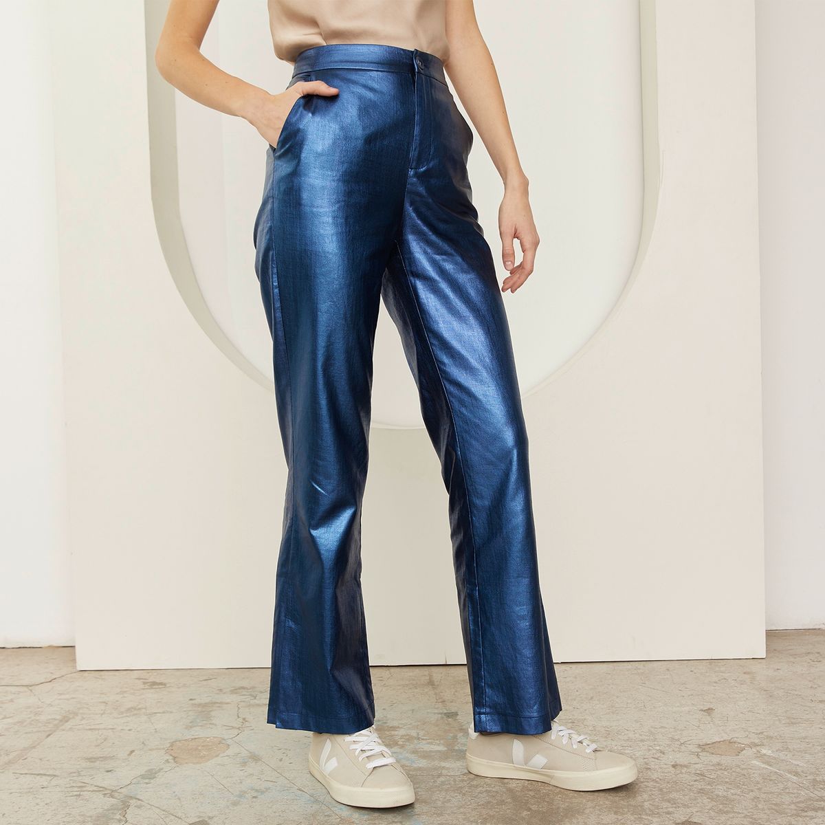 BASEMENT - Pantalón Tiro Medio Lino Mujer Basement