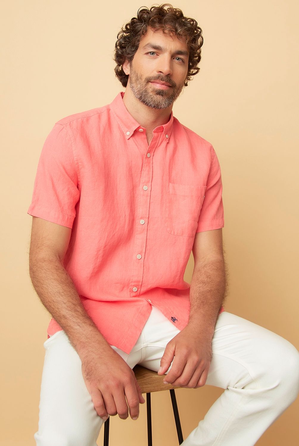 CASCAIS - Camisa Casual Lino Manga Corta Hombre Cascais