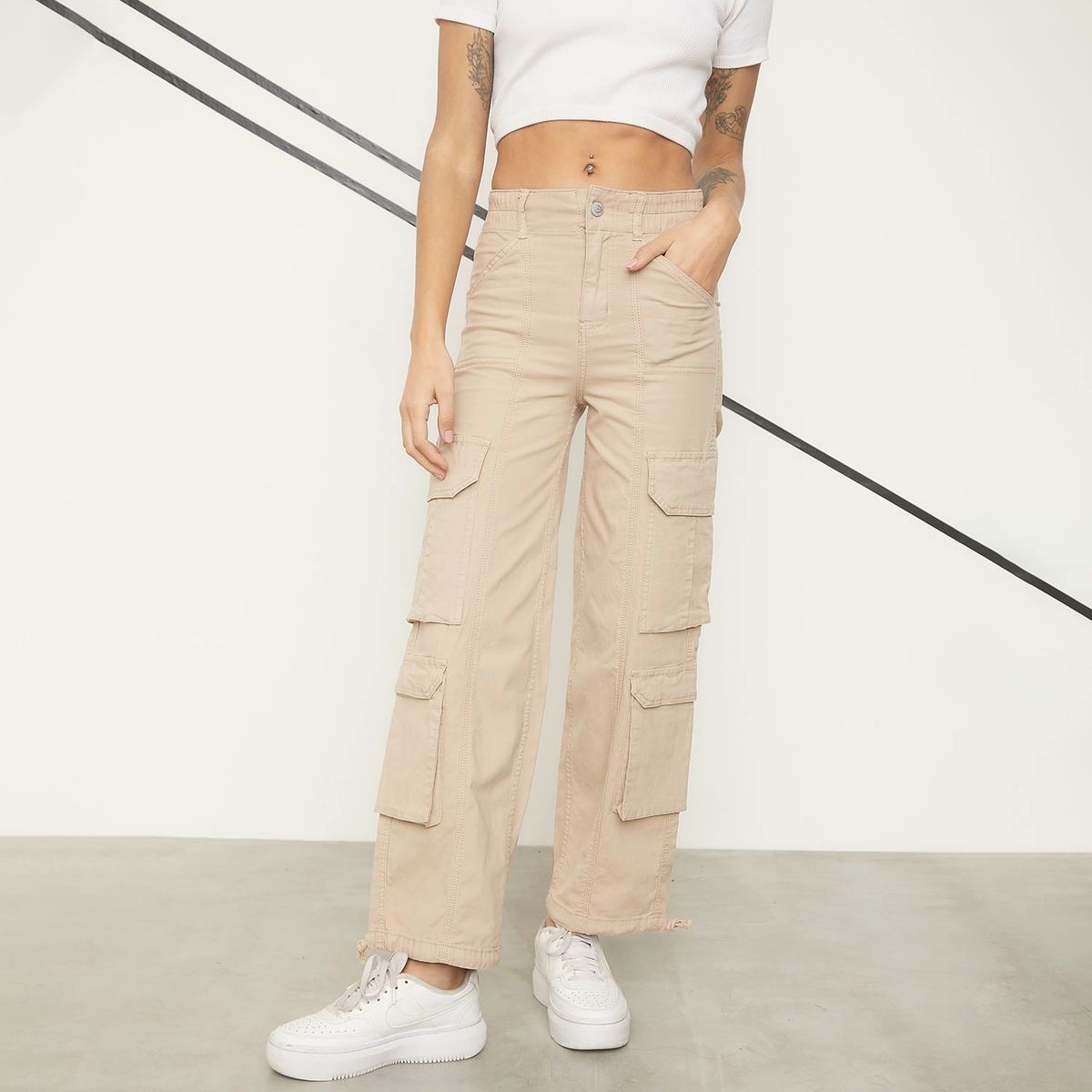 AMERICANINO - Pantalón Cargo Tiro Medio Mujer Americanino