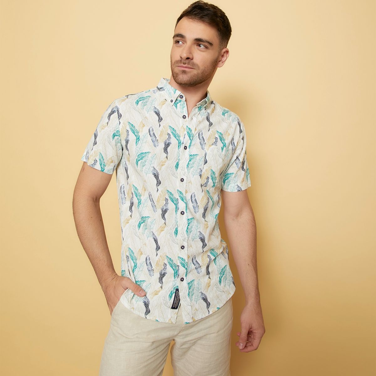UNIVERSITY CLUB - Camisa Casual Manga Corta Viscosa Hombre University Club
