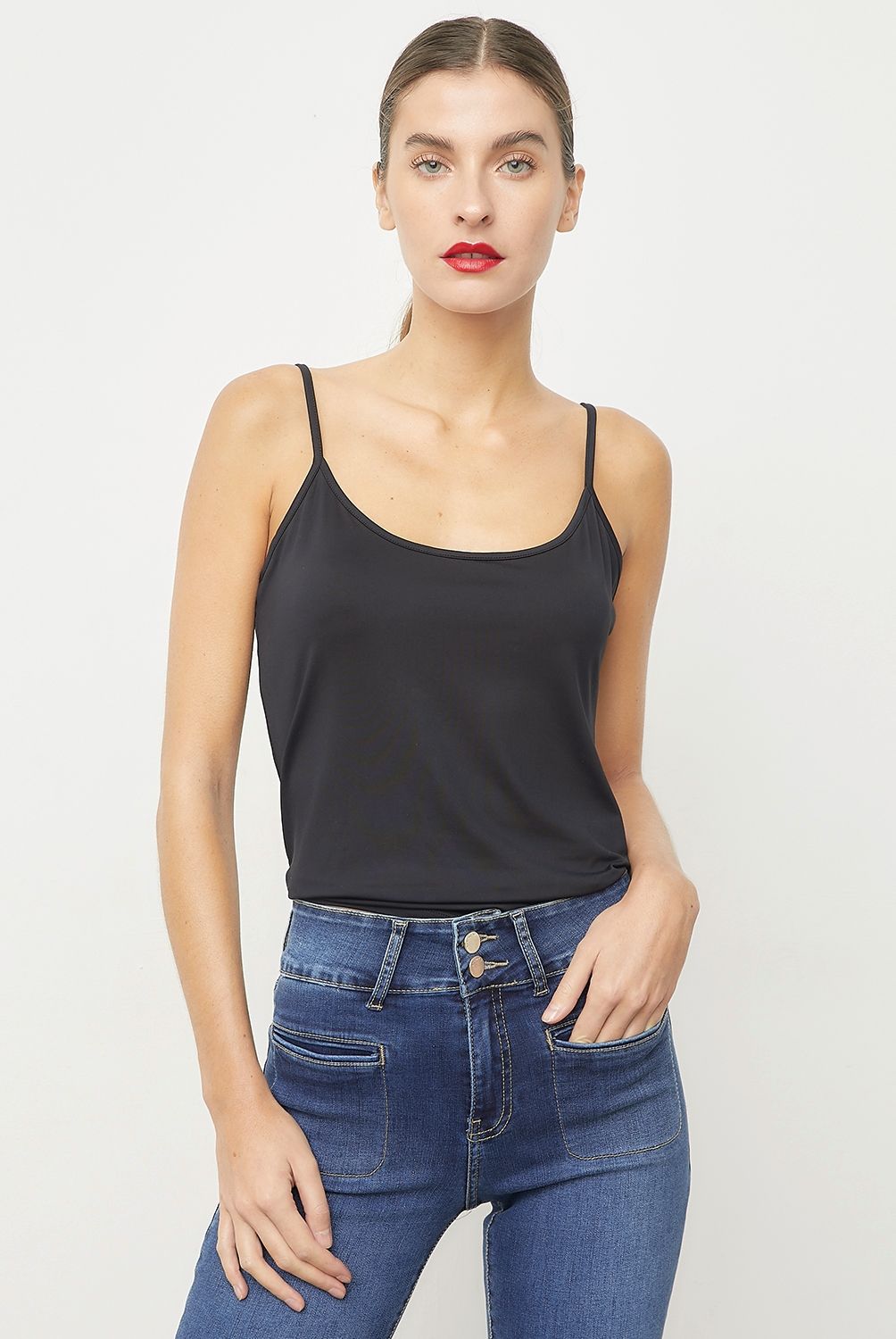 BASEMENT - Polera Basement Sin Mangas Escote V Mujer