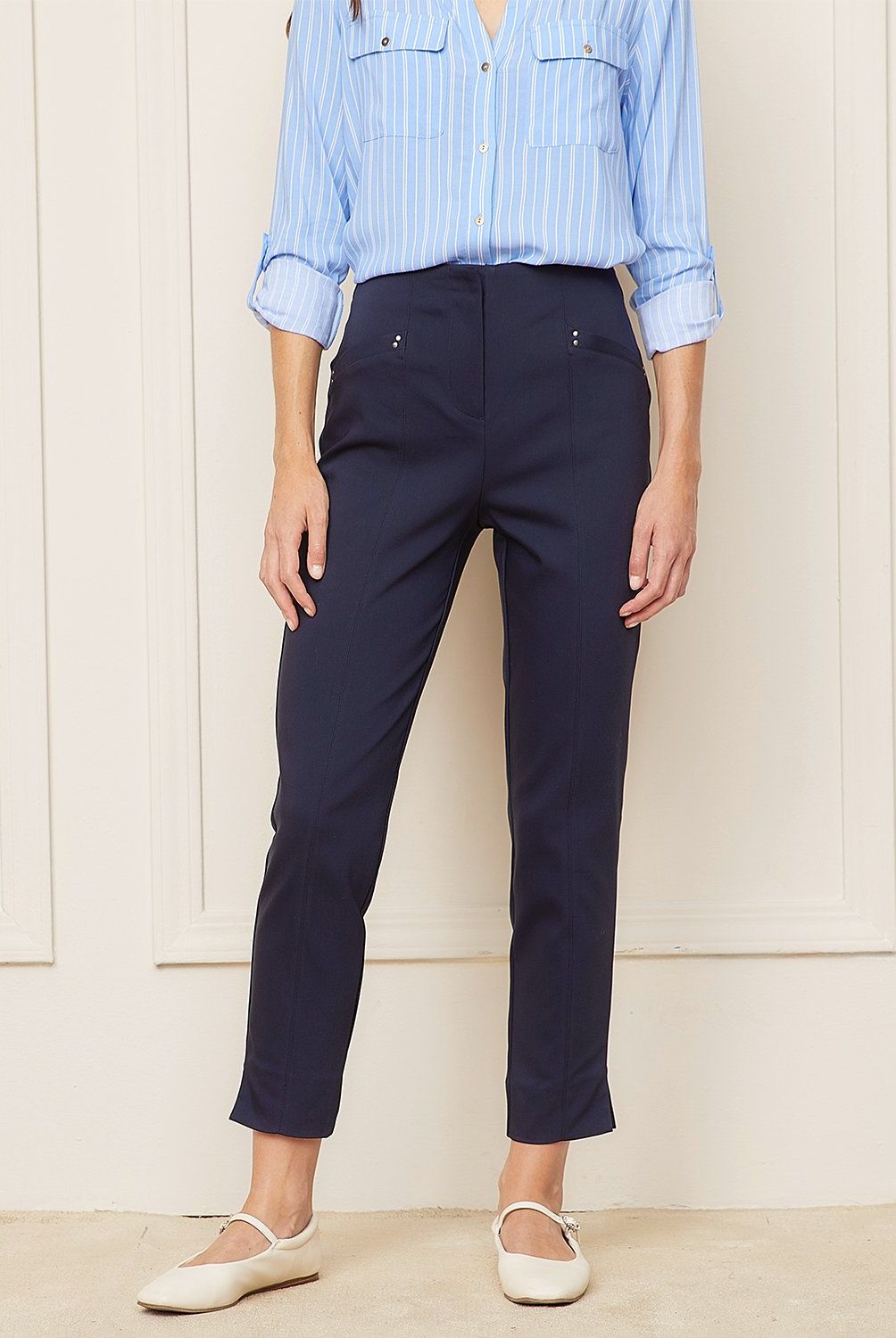 BASEMENT - Pantalón Sastre Slim Fit Tiro Alto Mujer Basement