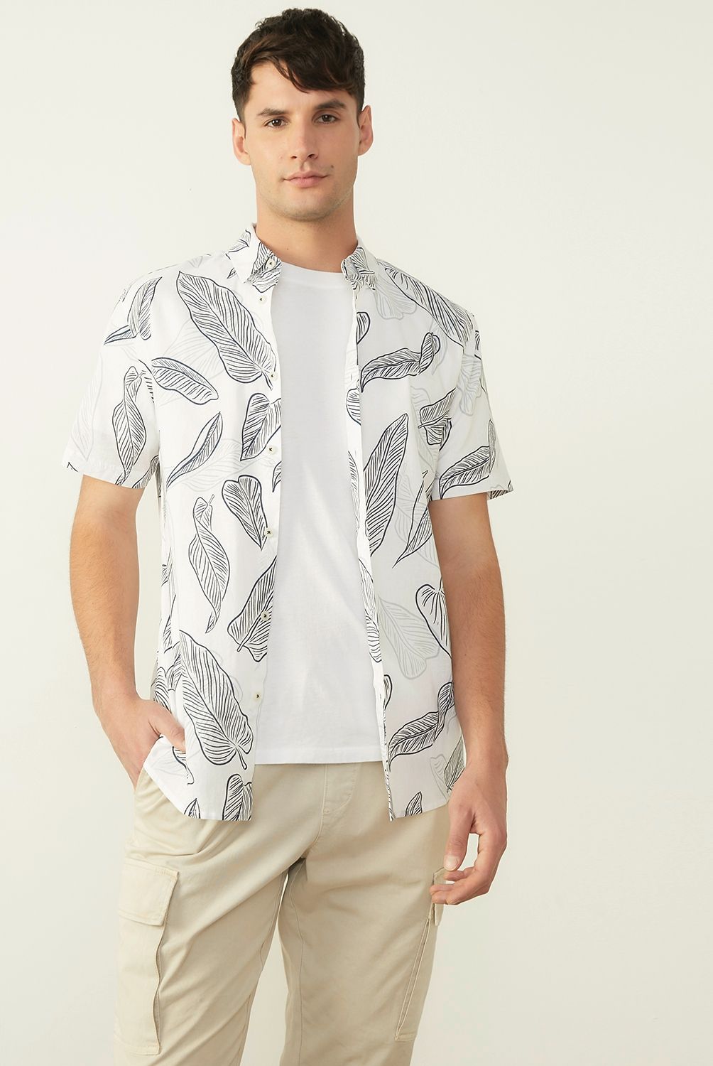 BASEMENT - Camisa Guayabera Manga Corta Lino Hombre Basement