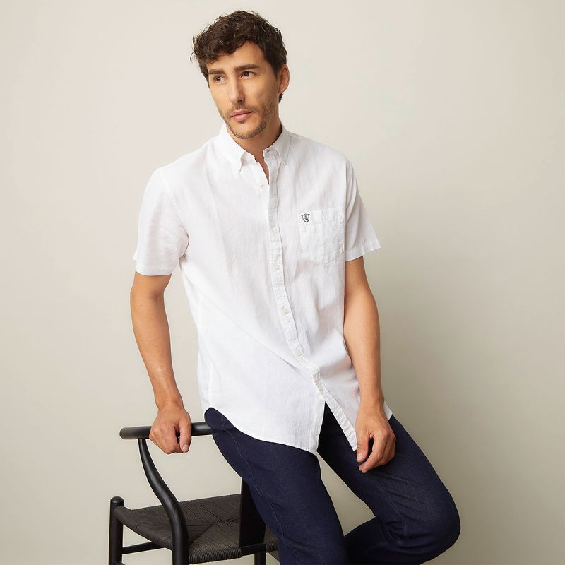 CHRISTIAN LACROIX - Camisa Casual Manga Corta Lino Hombre Christian Lacroix