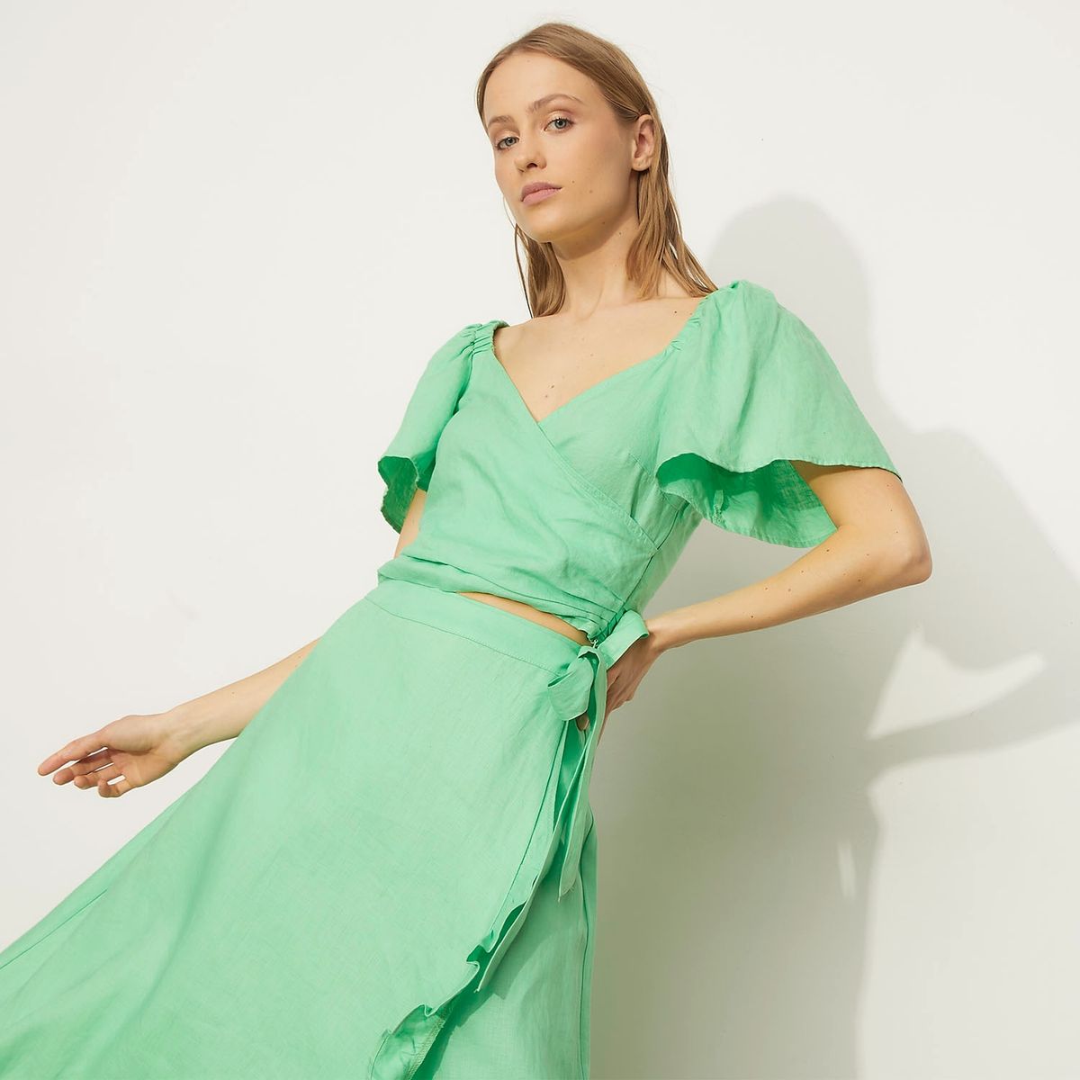 BASEMENT - Blusa Manga Corta Lino Mujer Basement