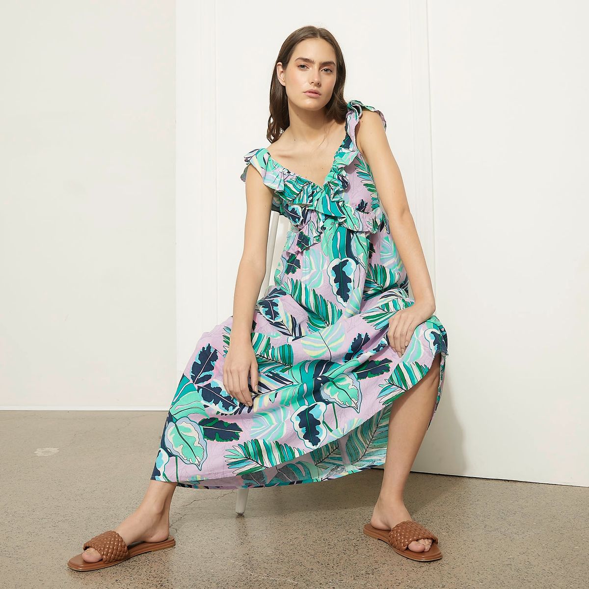 BASEMENT - Vestido Largo Lino Mujer Basement