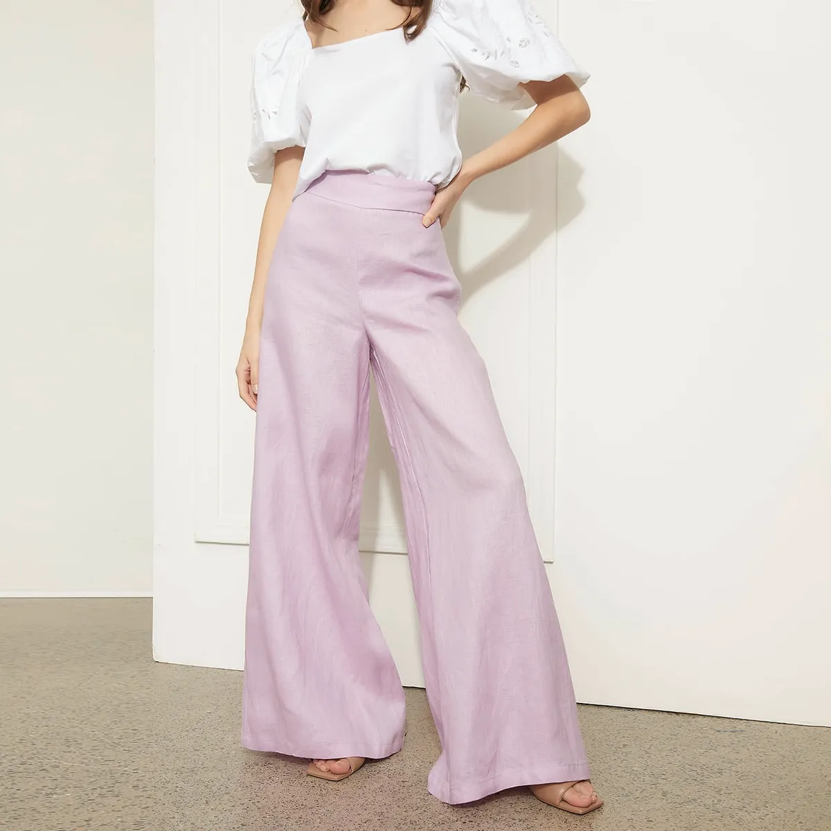 BASEMENT - Pantalón Tiro Medio Lino Mujer Basement